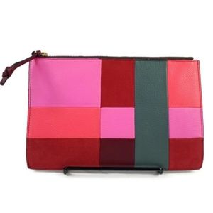 Fossil Multicolor Colorblock Mixed Leather Zipper Pouch PW Bright NWOT